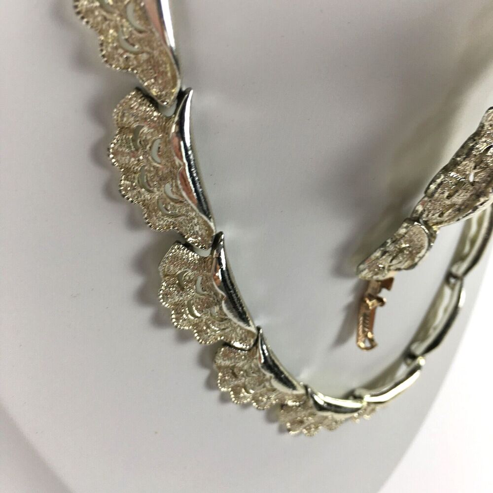 Vintage Coro Signed Silver Tone Swirls Statement Necklace and Bracelet Set of 2 - Picture 6 of 16